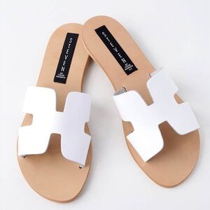 STEVE MADDEN STEVE Greece White Leather Slide Sandals H Oran Style Slip On Sz 11